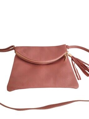 Borse In Pelle Made in Italy Leather Crossbody Purse Bag Dusty Rose Tassel